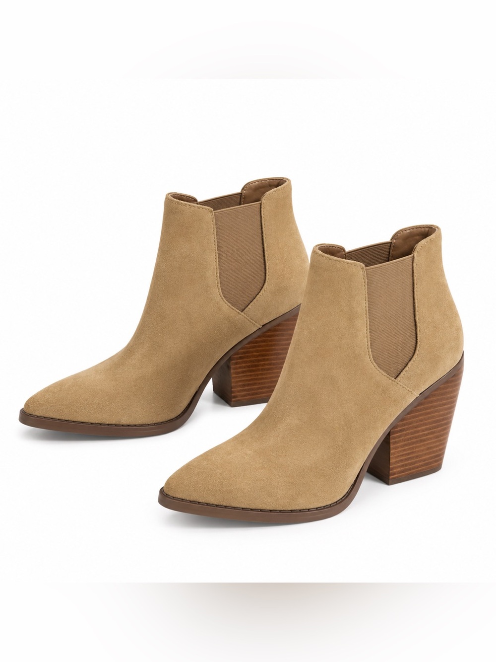 BP. Women's Tan Suede Chelsea Block Heel Ankle Boots Size 8.5